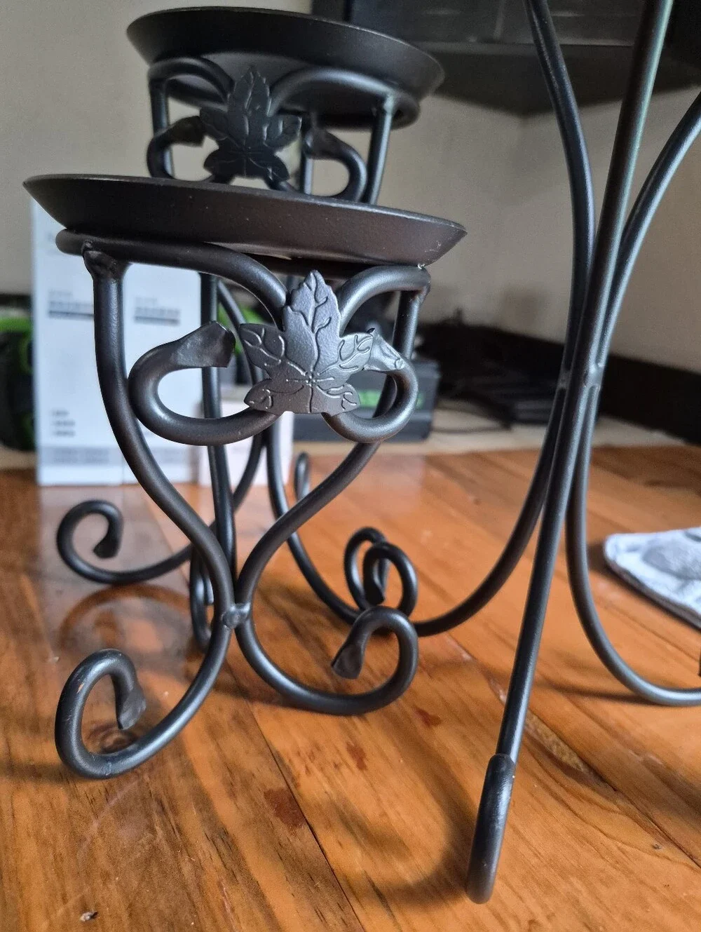 Decorative 3-Tier Metal Plant and Candle Stand - Black